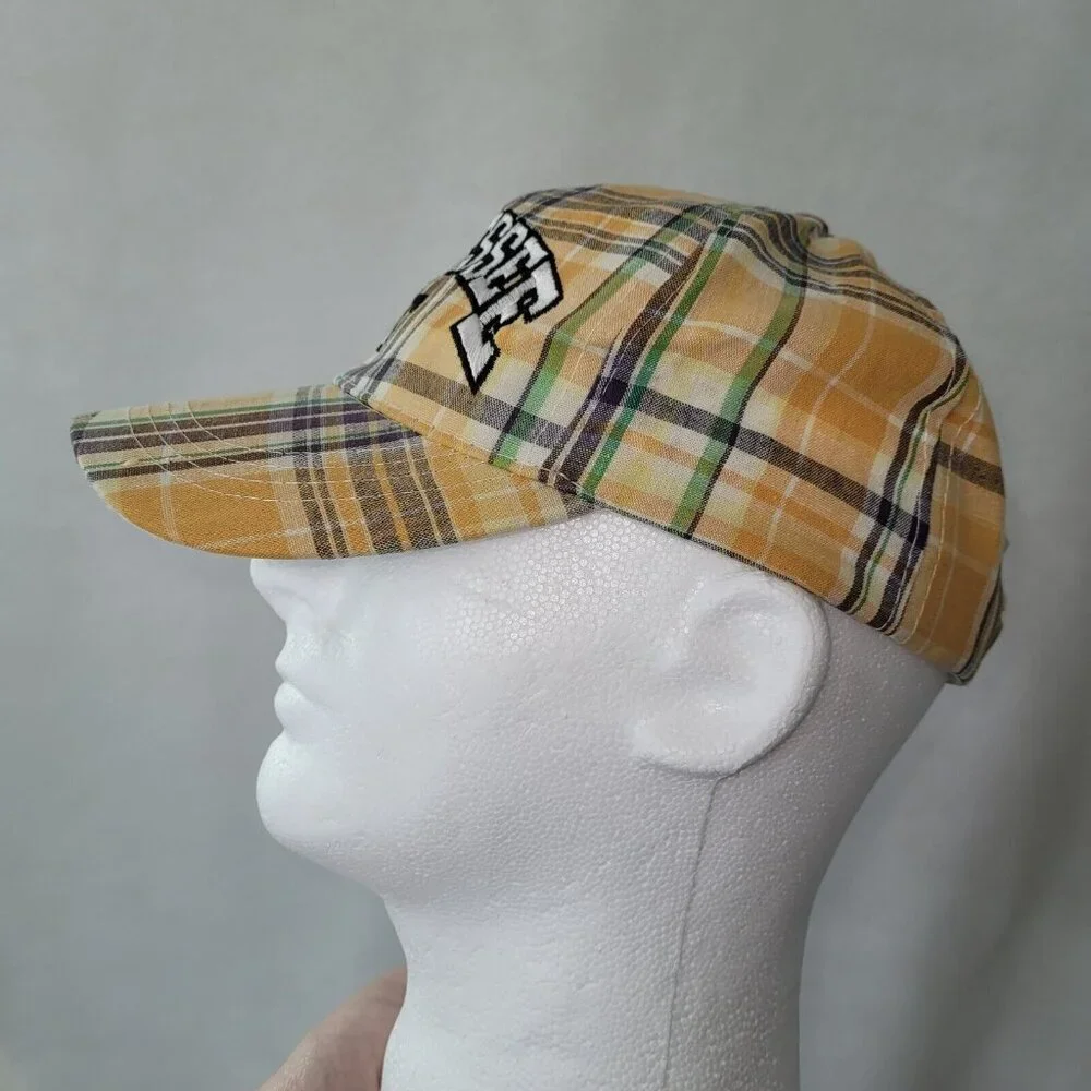Tennessee Hat Cap Adult One Size Orange Plaid Adjustable Hook & Loop Logo Preppy